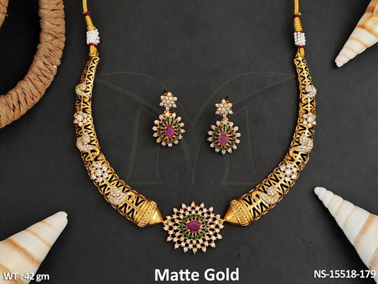 Matte Gold Polish Fancy Style Full Stone Necklace Set