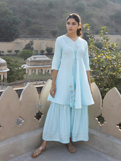 Kavya Ice-Blue Sharara Set