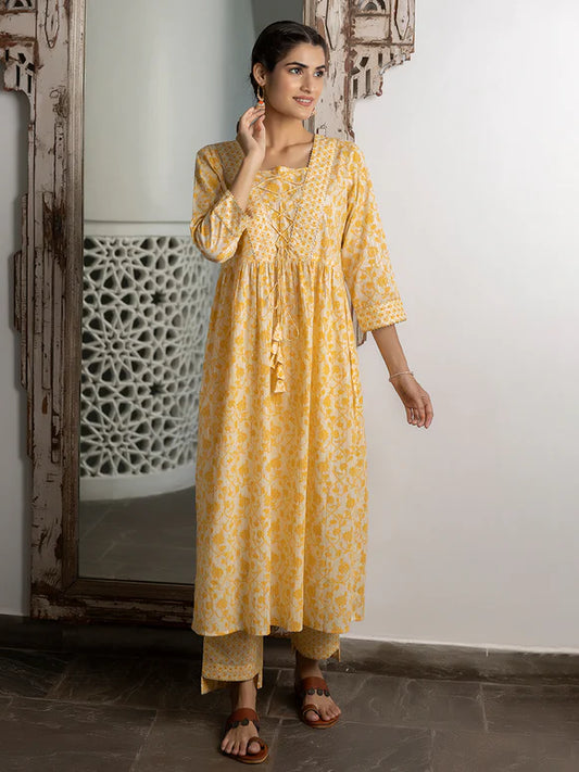 Krisha Yellow Printed Kurta Set