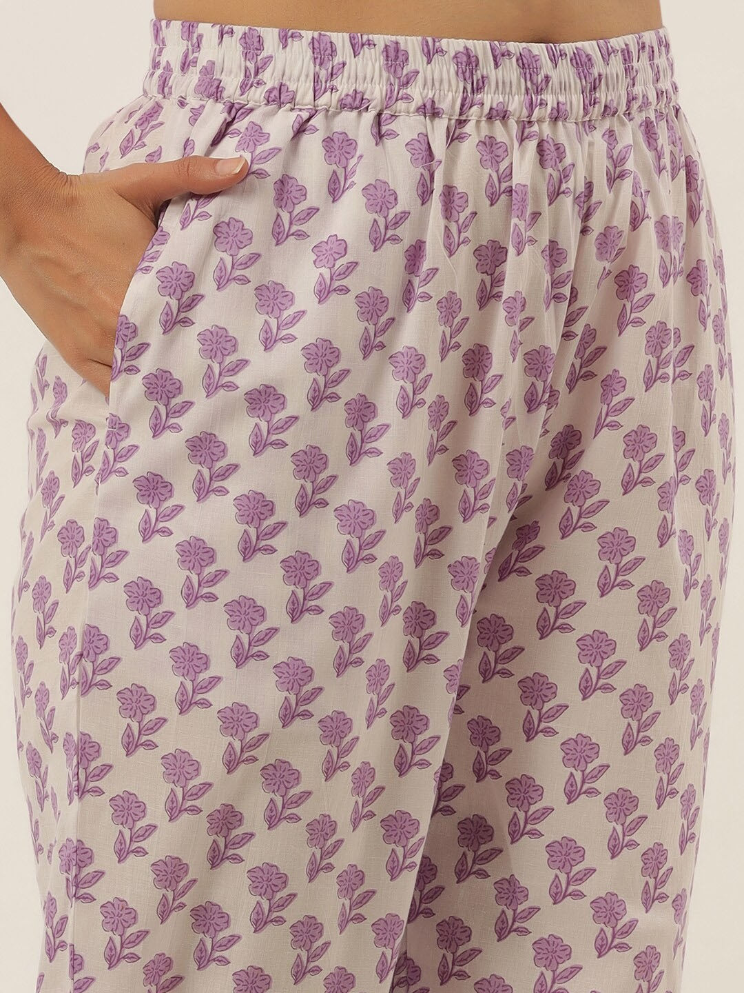 Lavender Printed Cotton Dupatta Set-Yufta Store-9812SKDLVS