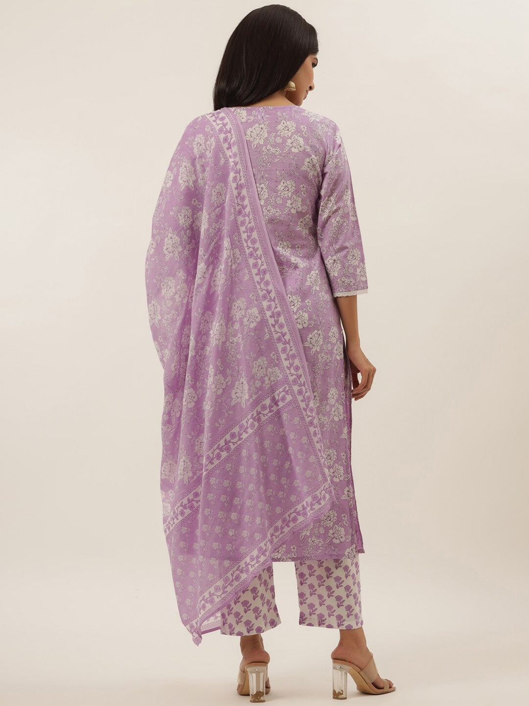 Lavender Printed Cotton Dupatta Set-Yufta Store-9812SKDLVS