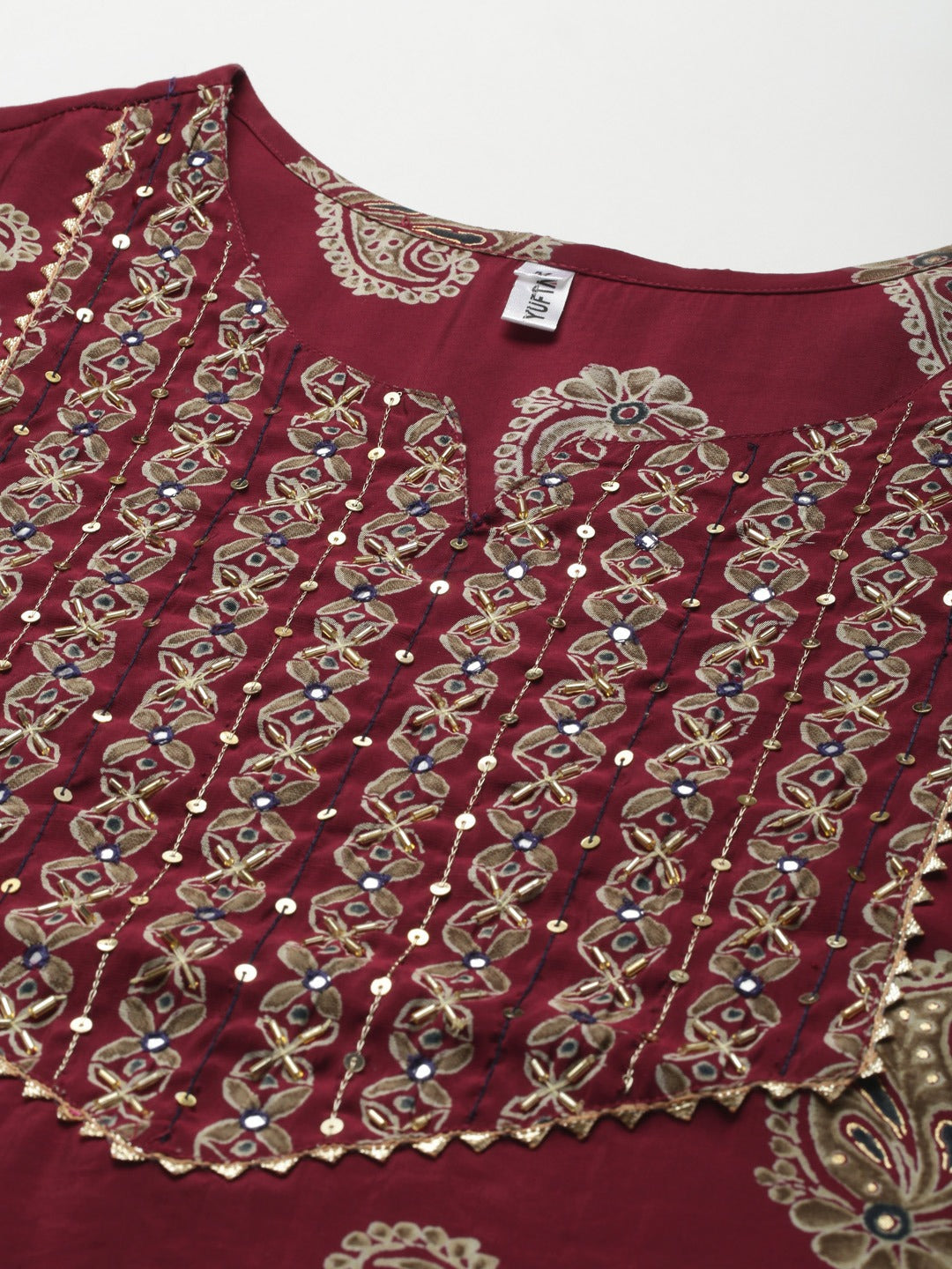 Maroon Thread Work Dupatta Set-Yufta Store-9888SKDMRM