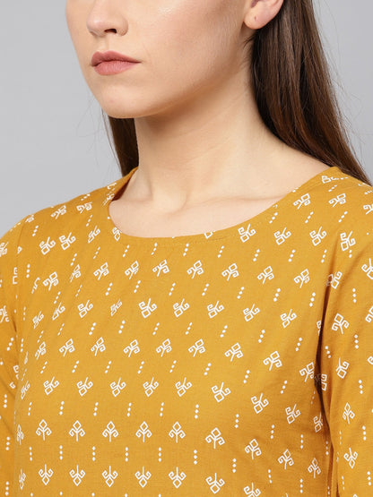 Mustard & Off-White Printed Kurta-Yufta Store-801SETMSS