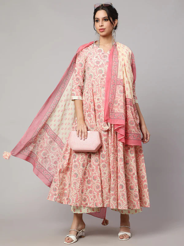 FLORAL RAYON PRINT KURTA SET WITH DUPATTA