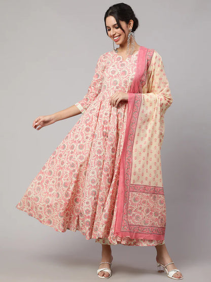 FLORAL RAYON PRINT KURTA SET WITH DUPATTA