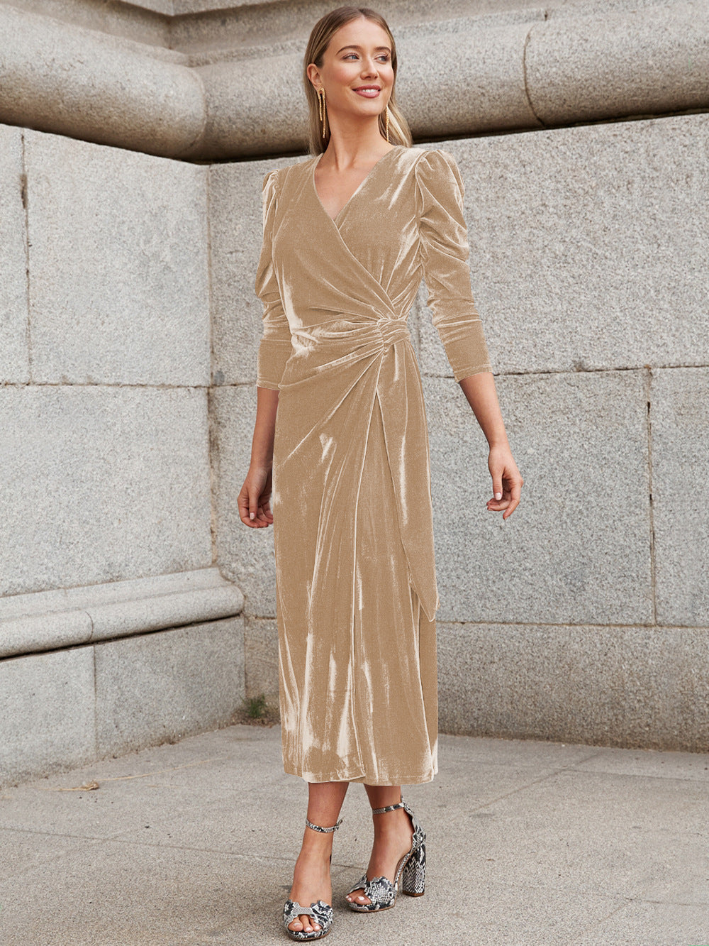 Gold Velvet High Sense Dress Elegant Temperament