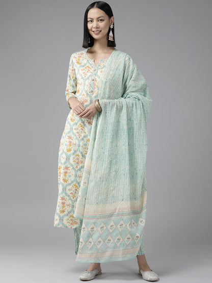 Off White Floral Dupatta Set-Yufta Store-1111SKDSBS