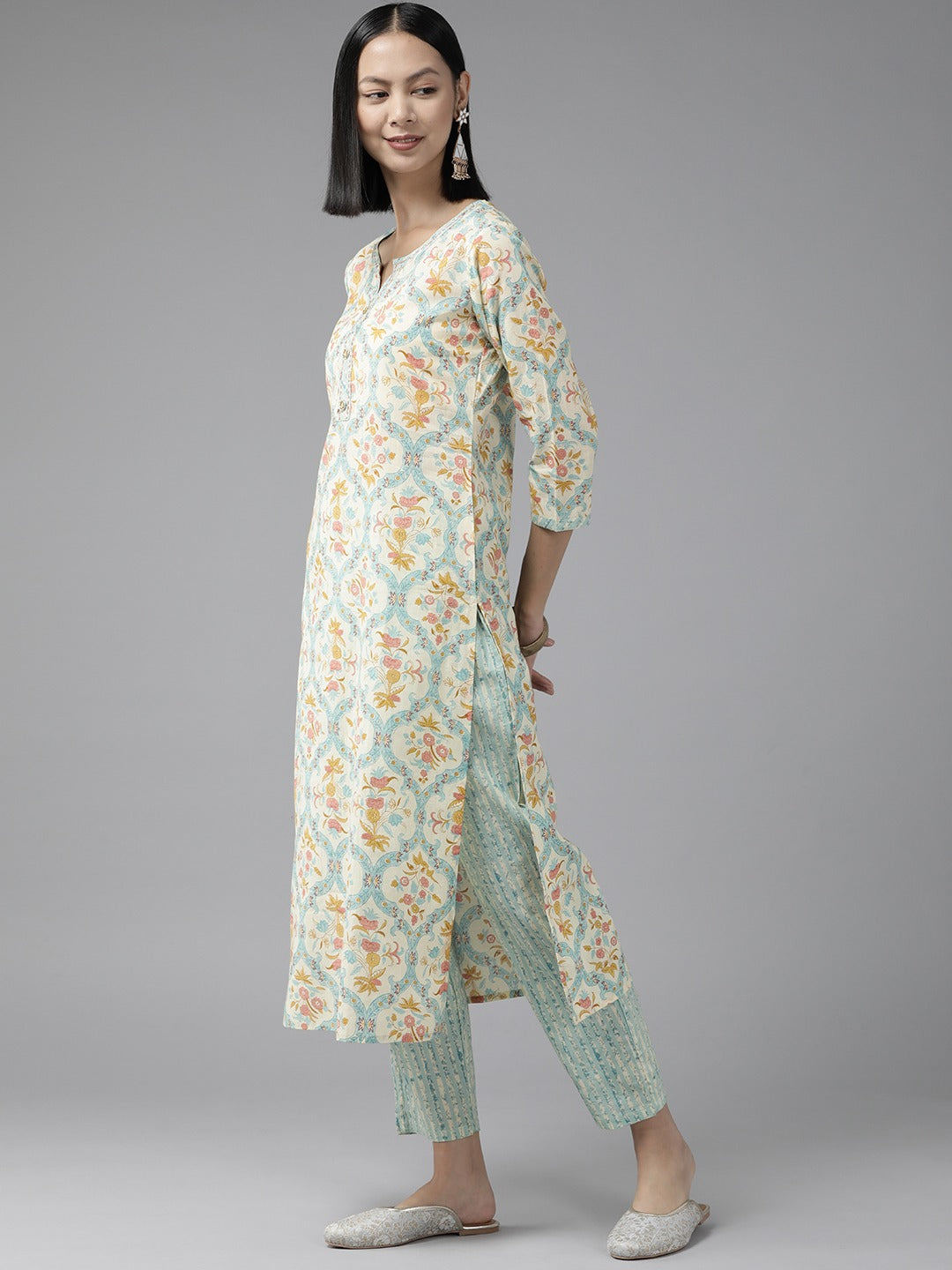 Off White Floral Dupatta Set-Yufta Store-1111SKDSBS