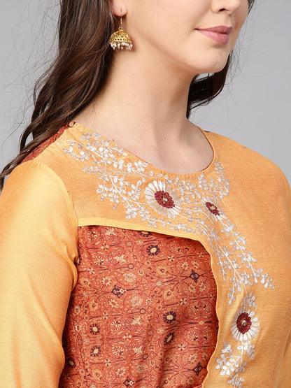 Orange & Brown A-Line Kurta-Yufta Store-YUFPKU1797S