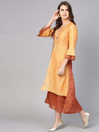 Orange & Brown A-Line Kurta-Yufta Store-YUFPKU1797S