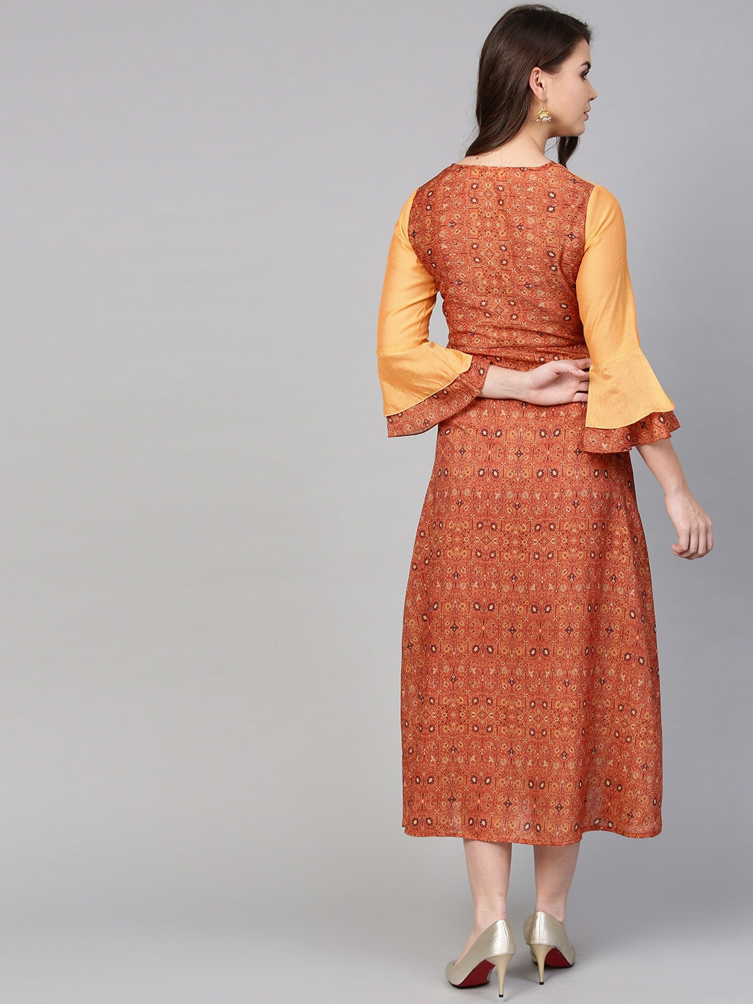 Orange & Brown A-Line Kurta-Yufta Store-YUFPKU1797S