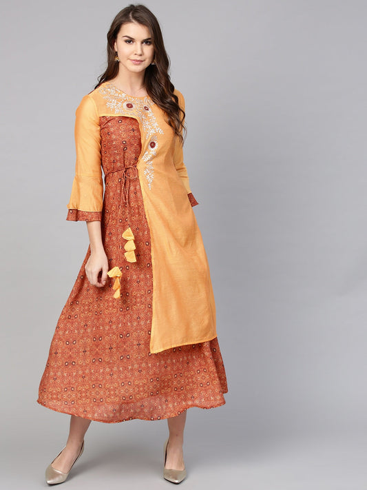 Orange & Brown A-Line Kurta-Yufta Store-YUFPKU1797S