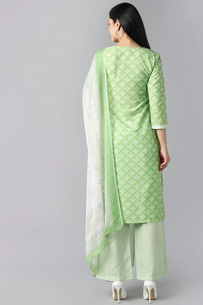 Lime Green Polyester Straight Kurta Palazzo With Dupatta