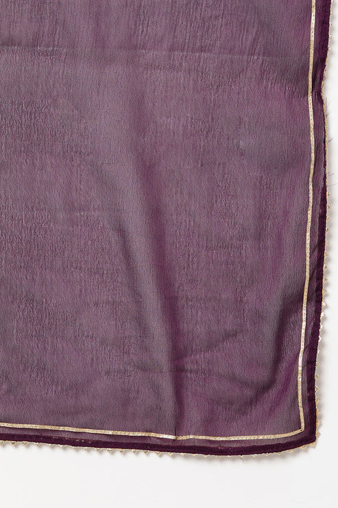 Silk Blend Purple Embroidered Straight Kurta Pant With Dupatta