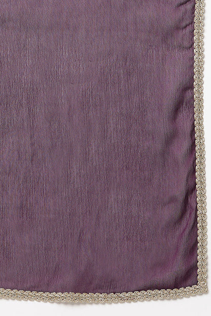 Silk Blend Purple Embroidered Straight Kurta Pant With Dupatta