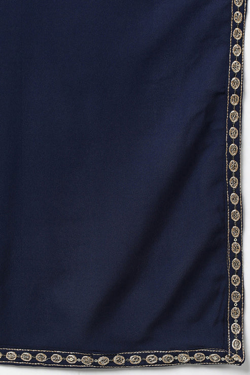 Navy Blue Georgette Sequinned Flared Suit Set