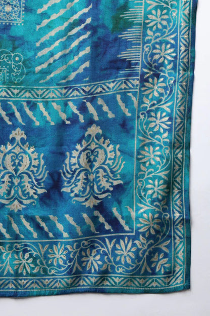 Teal Polyester Ethnic Motifs Printed Flared Suit