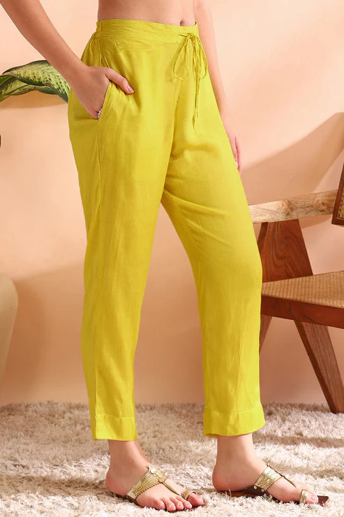 Yellow Rayon Blend Floral Printed Straight Trouser Bottom Suit Set