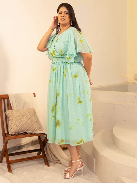 Sea Green Dobby Georgette Tie & dye Fit & Flare Dress