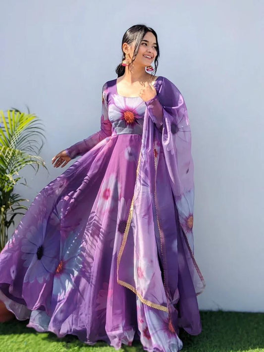 PURPLE ORGANZA GOWN WITH DUPPATTA Orchids Boutique