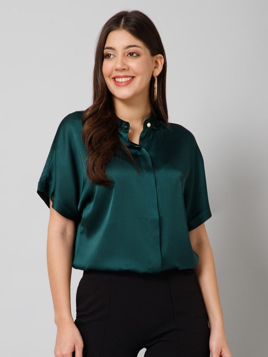 Short Sleeves Satin Shirt