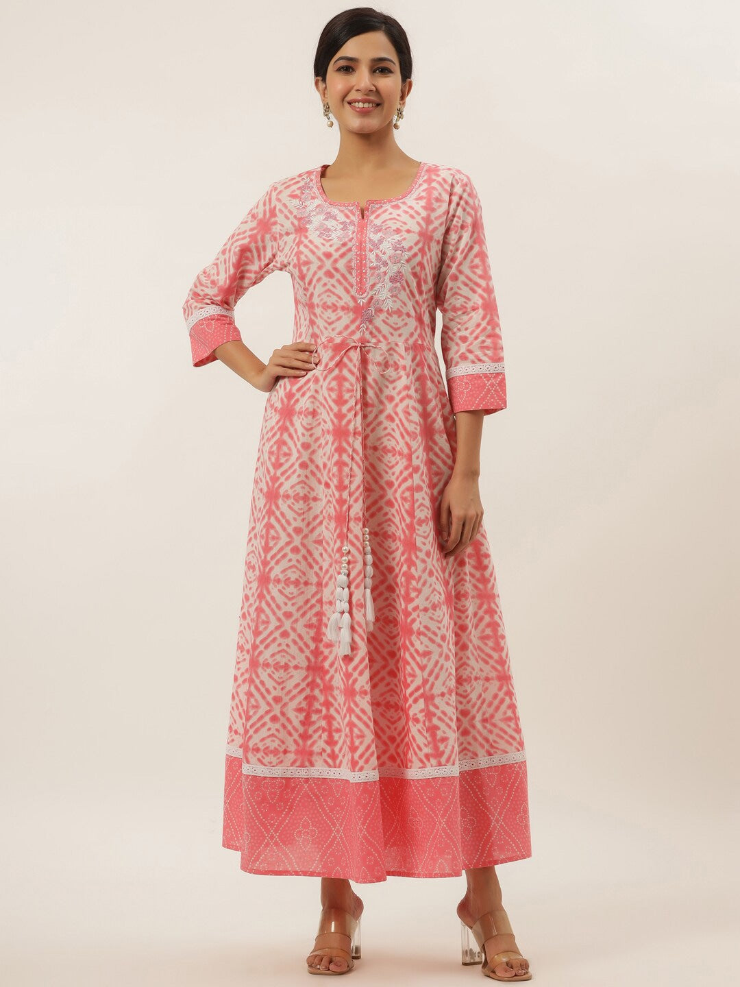 Peach Ethnic Motifs Maxi Dress-Yufta Store-2751DRSPCM