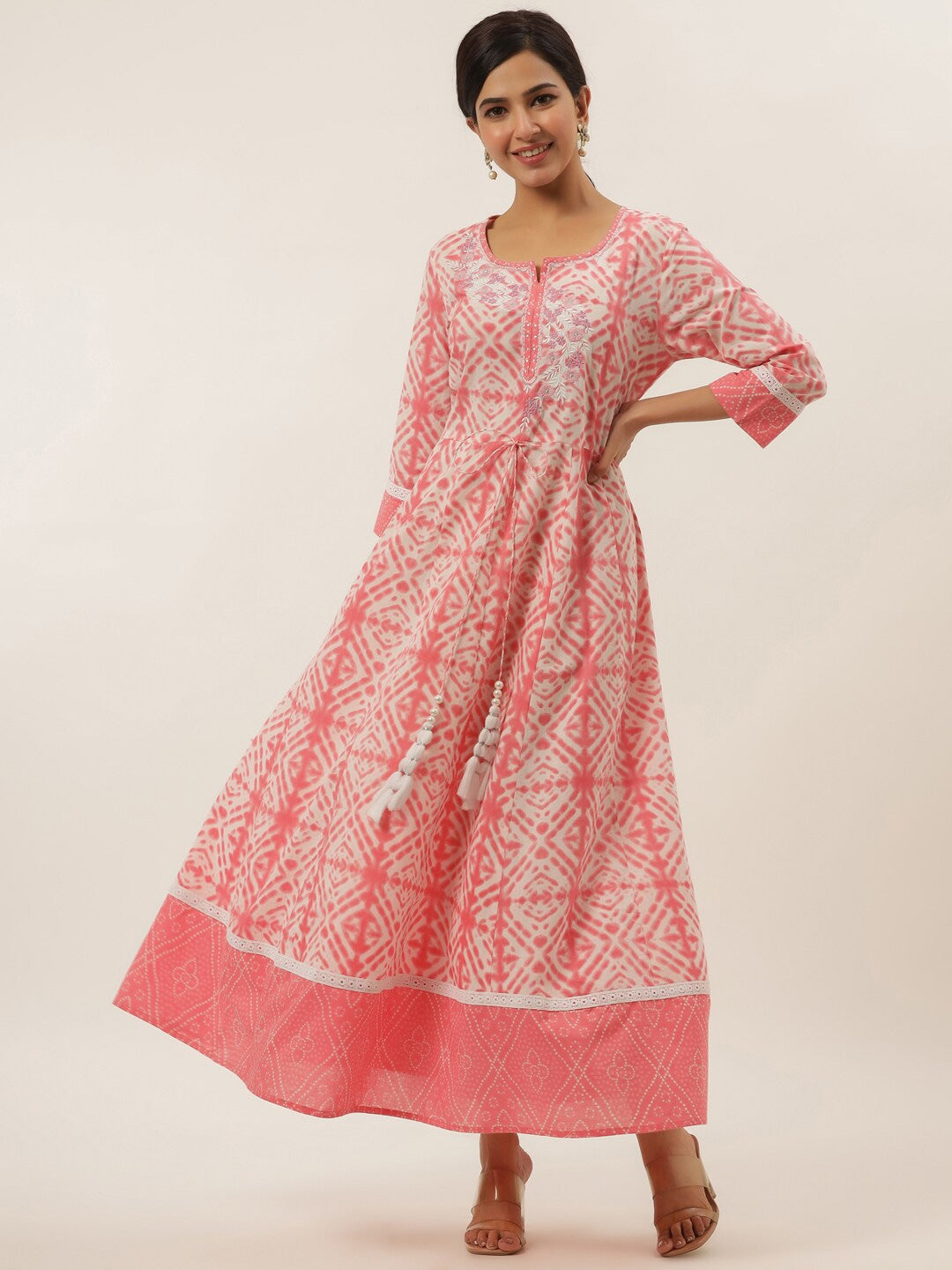 Peach Ethnic Motifs Maxi Dress-Yufta Store-2751DRSPCM