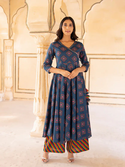 Persian Jewel Blue Cotton Lurex Palazzo Set