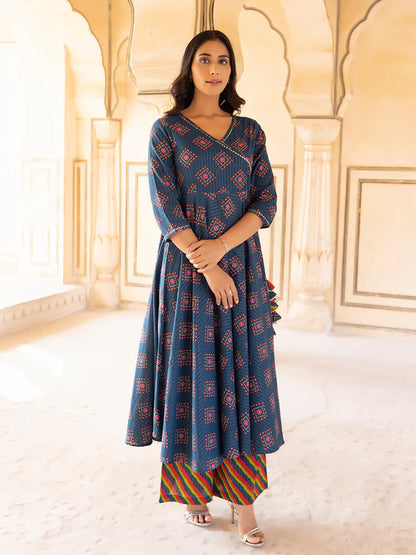 Persian Jewel Blue Cotton Lurex Palazzo Set