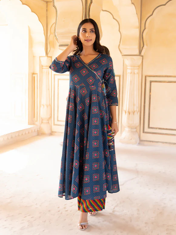 Persian Jewel Blue Cotton Lurex Palazzo Set