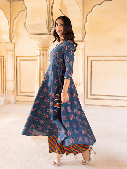 Persian Jewel Blue Cotton Lurex Palazzo Set