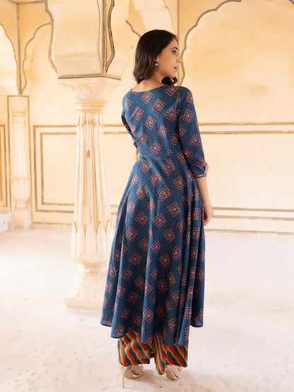 Persian Jewel Blue Cotton Lurex Palazzo Set