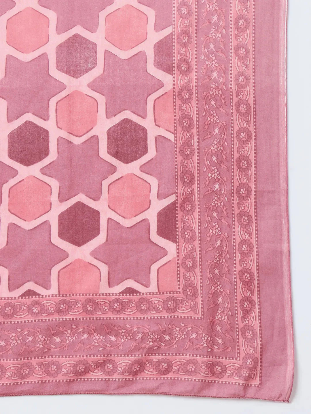 Pink Block Print,Thread_Work Straight Kurta Trouser And Dupatta Set-Yufta Store-1742SKDPKS