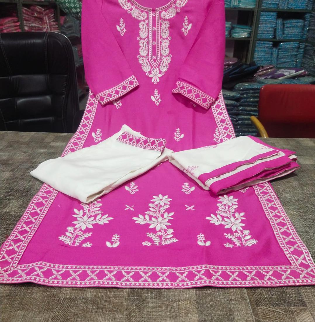 Pink Cotton Embroidery Suit Orchids Boutique