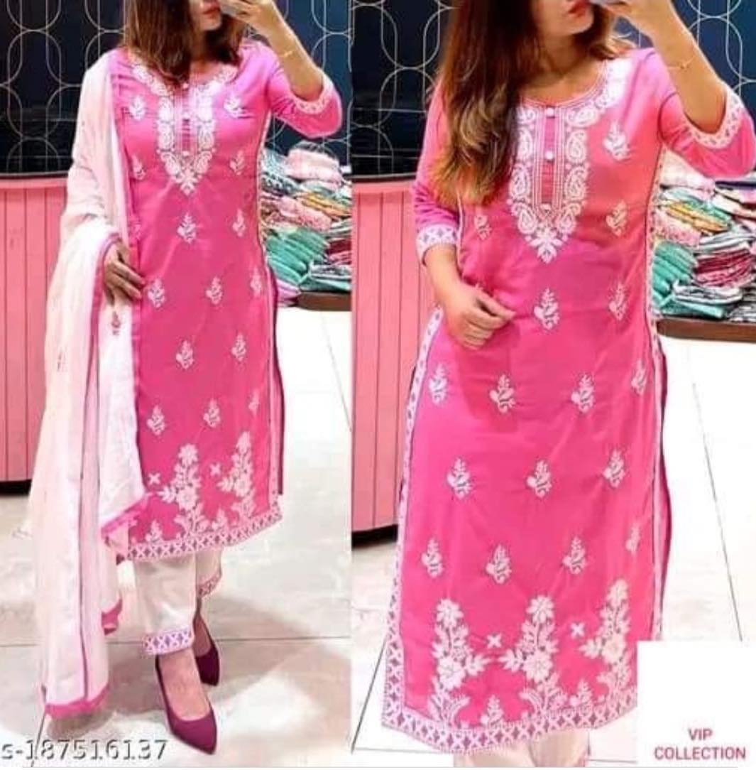 Pink Cotton Embroidery Suit Orchids Boutique