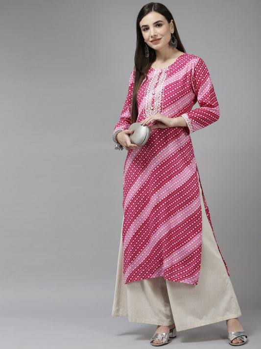 Pink Embroidered Kurta-Yufta Store-9866KURPKS