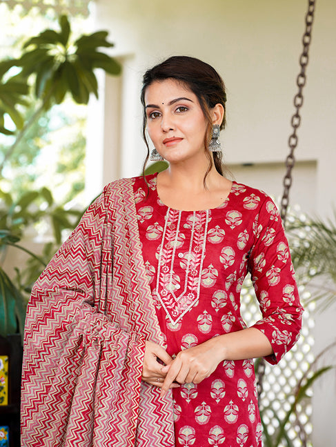 Pink Embroidery Straight Kurta Trouser And Dupatta Set-Yufta Store-1347SKDPKS