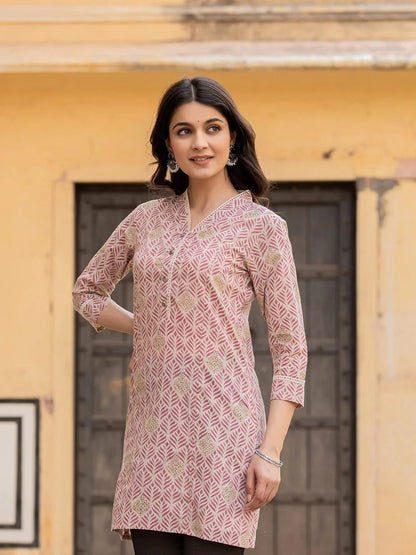 Pink Ethnic Motifs Cotton Top-Yufta Store-1833TOPPKS