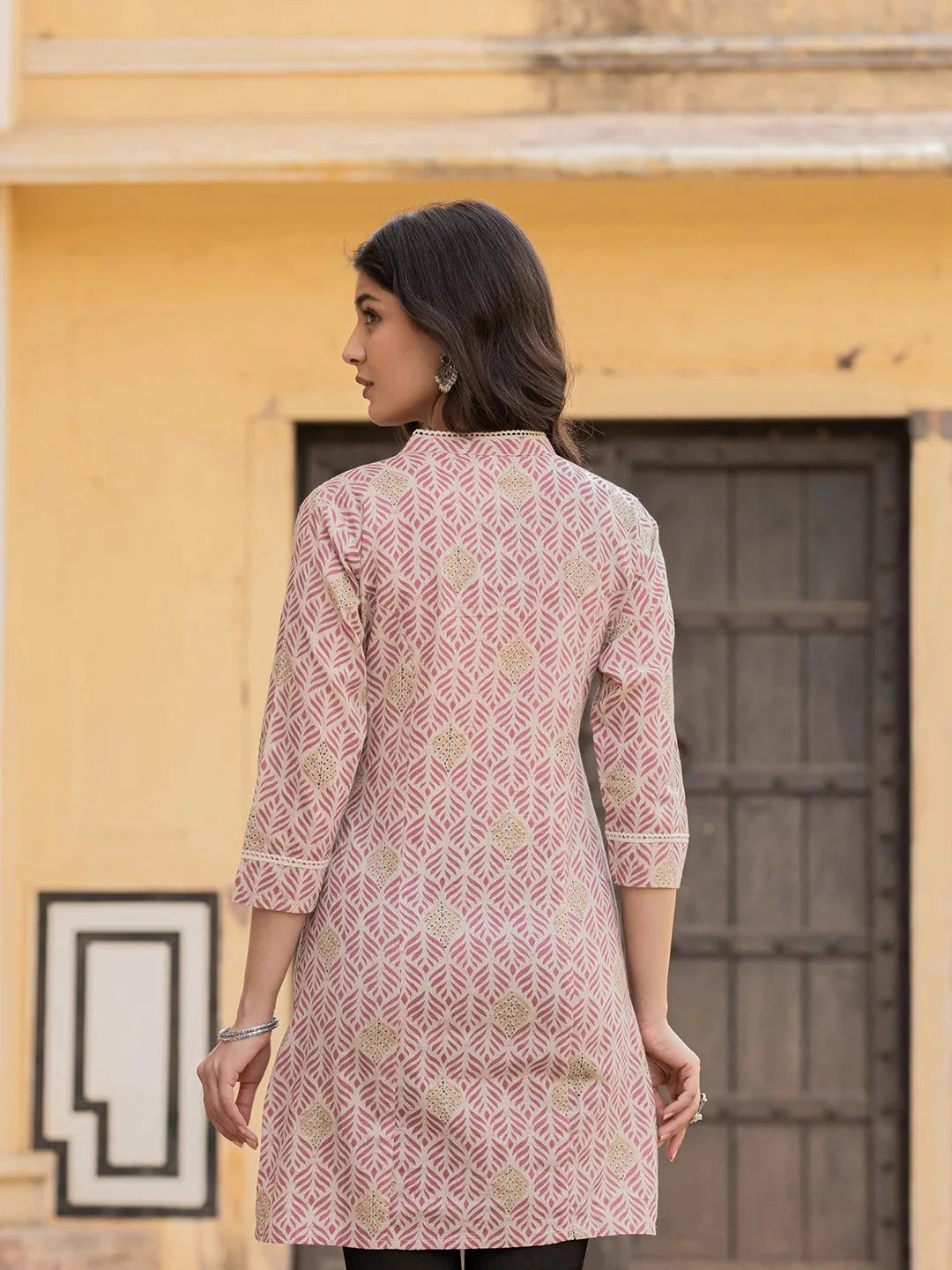 Pink Ethnic Motifs Cotton Top-Yufta Store-1833TOPPKS