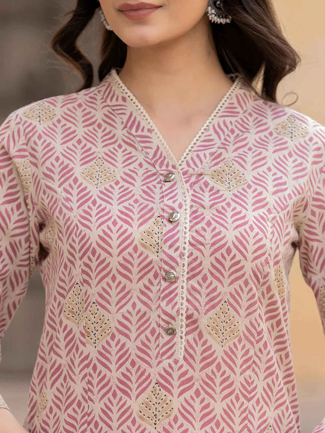 Pink Ethnic Motifs Cotton Top-Yufta Store-1833TOPPKS