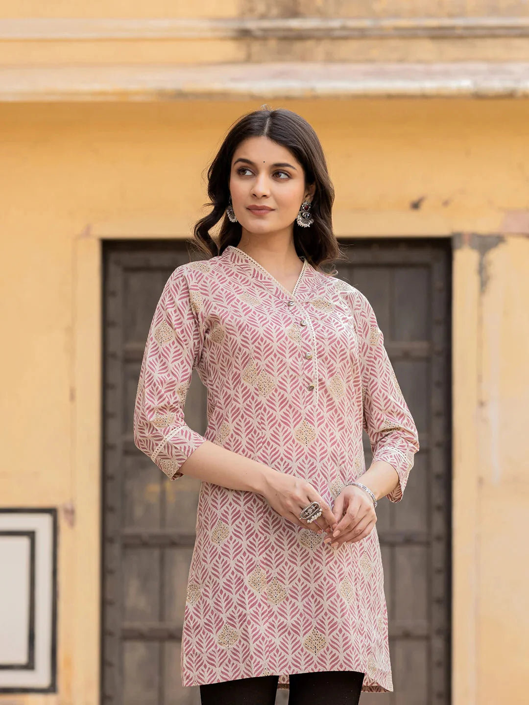 Pink Ethnic Motifs Cotton Top-Yufta Store-1833TOPPKS