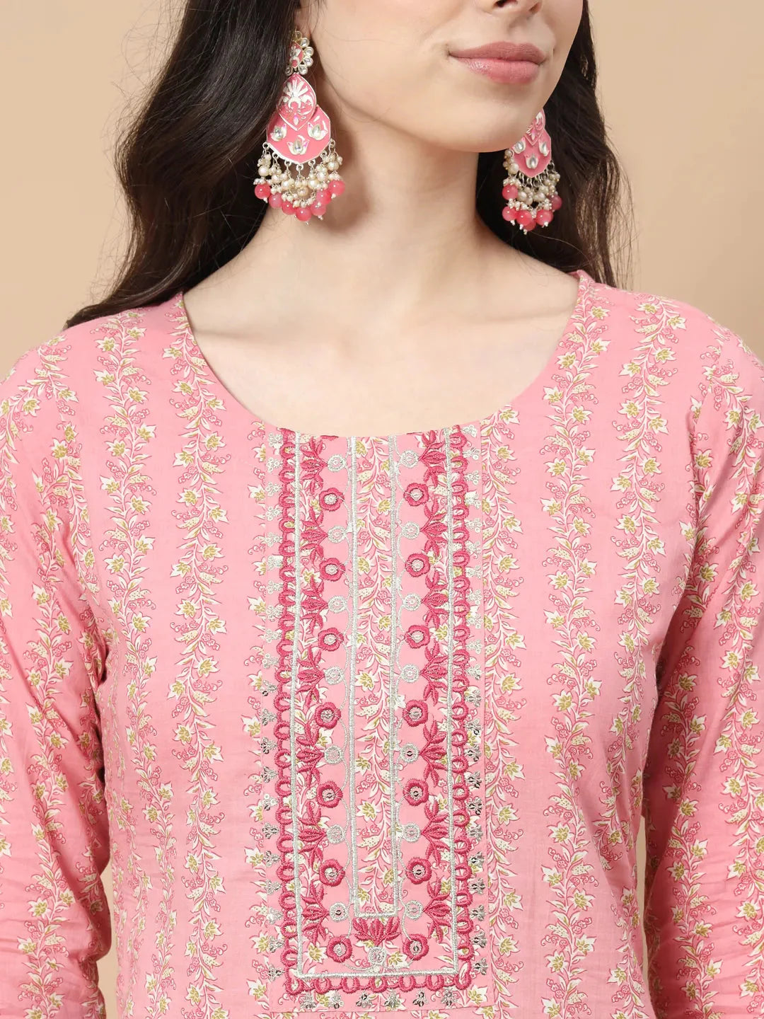 Pink Ethnic Motifs,Thread_Work Straight Kurta Trouser And Dupatta Set-Yufta Store-6812SKDPKS