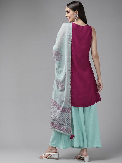 Pink & Mint Green Palazzo Dupatta Set-Yufta Store-9468SKDPKS