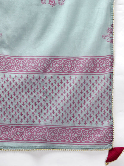 Pink & Mint Green Palazzo Dupatta Set-Yufta Store-9468SKDPKS