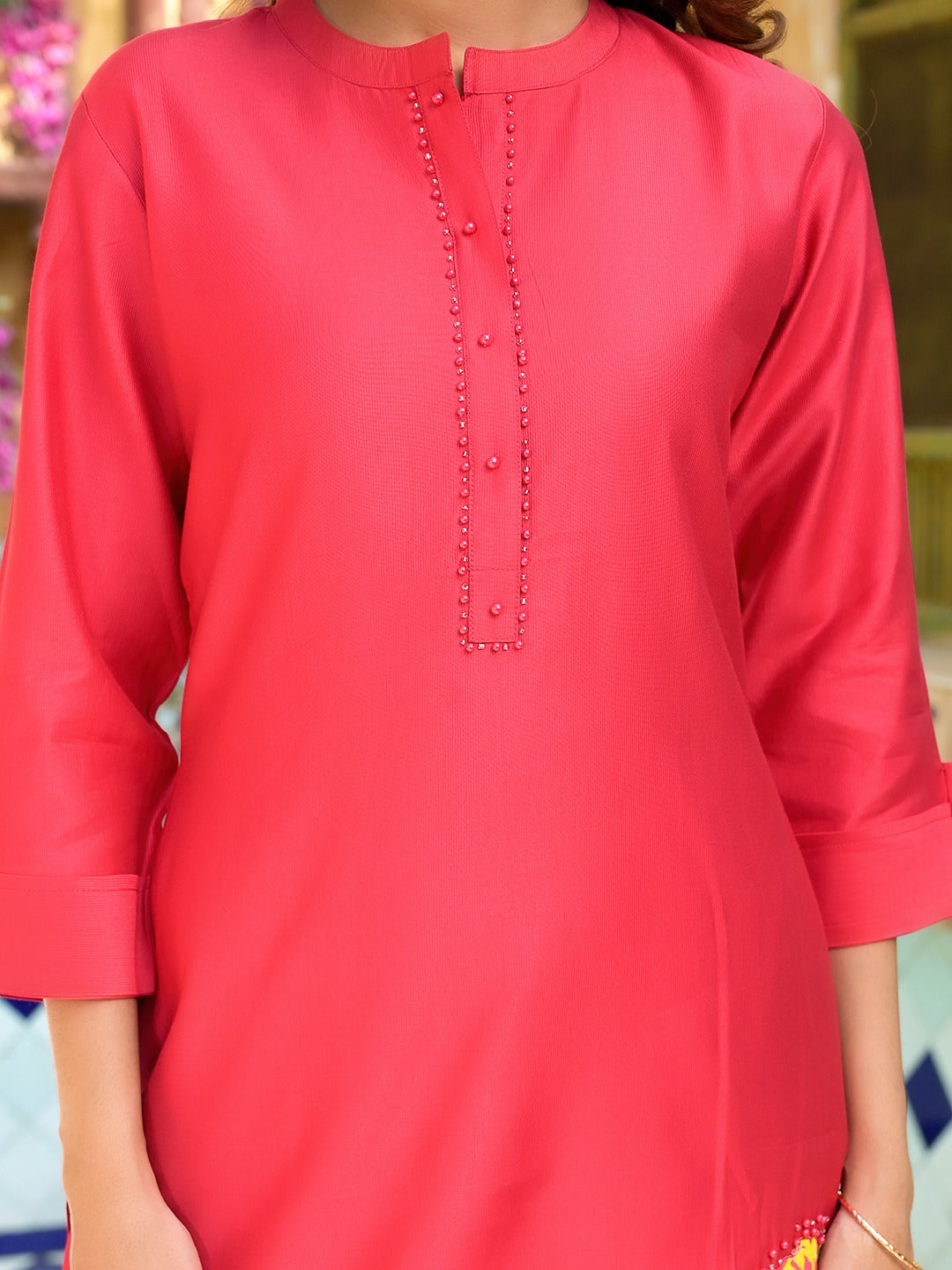 Pink Patch_Work Kurta Trouser Set-Yufta Store-1647SETPKM