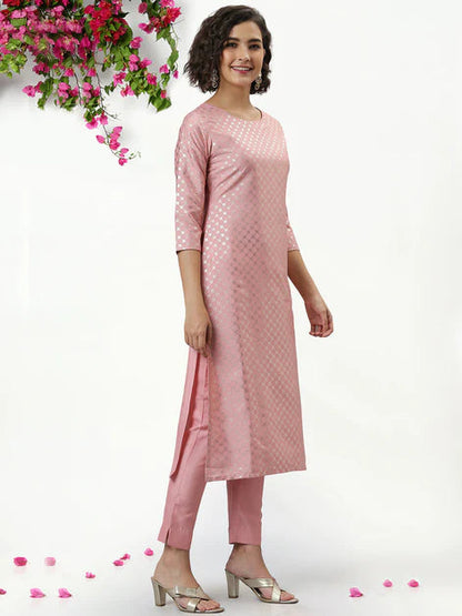 Pink Poly Silk Floral Print Kurta with Pant Orchids Boutique