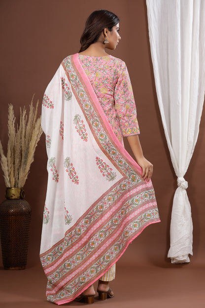 Pink Printed Dupatta Set-Yufta Store-9046SKDPKS