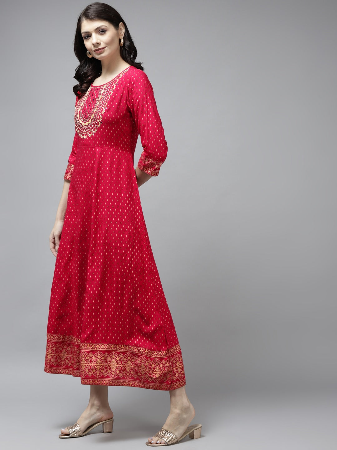 Pink Printed Gota Patti Dress-Yufta Store-5802DRSPKS