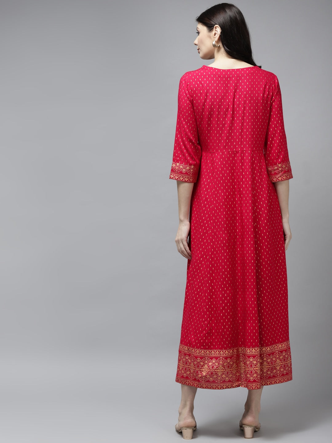 Pink Printed Gota Patti Dress-Yufta Store-5802DRSPKS