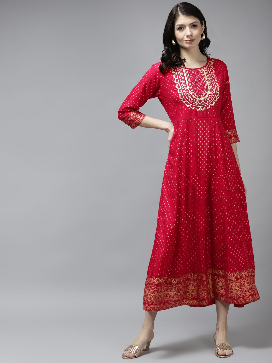 Pink Printed Gota Patti Dress-Yufta Store-5802DRSPKS